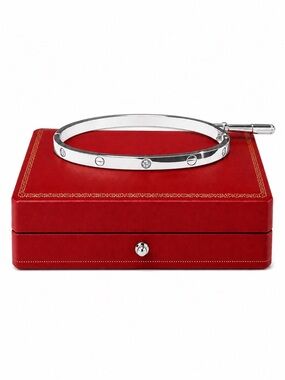 Stamped Platinum Plated Love Bangle Bracelet with Stones Thin Version